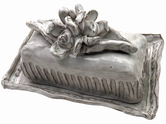 Butter Dish w/Antique White Flowers