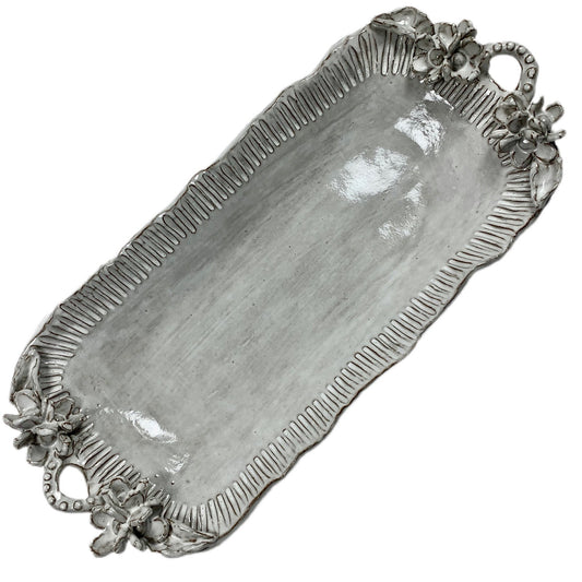 Barbara Jean Serving Platter w/Flowers & Handles  21" X 9"