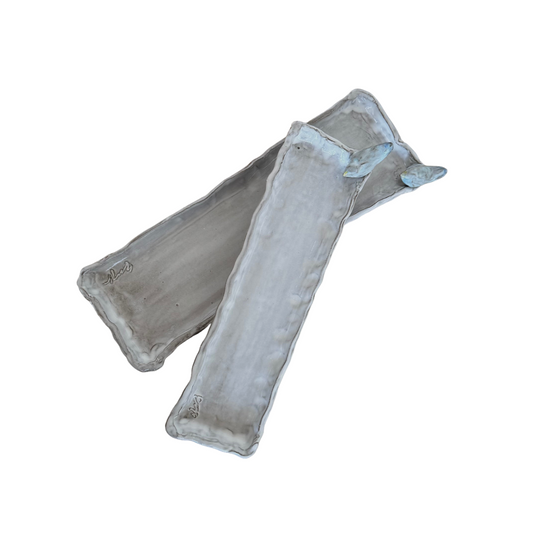 Olive Tray w/Bird Antique White w/Blue Bird