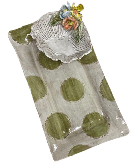 XLg Rect. Tray w/Corner Dip Bowl Colorful Flowers