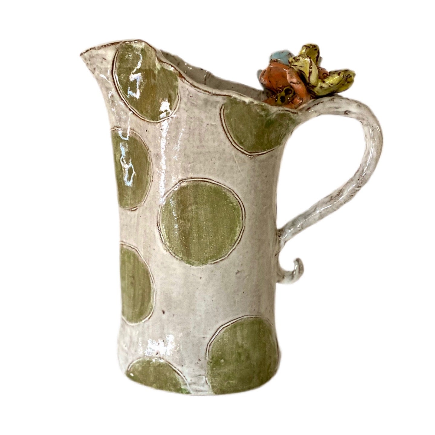 Lg. Pitcher w/Colorful Flowers AW w/Green Dots