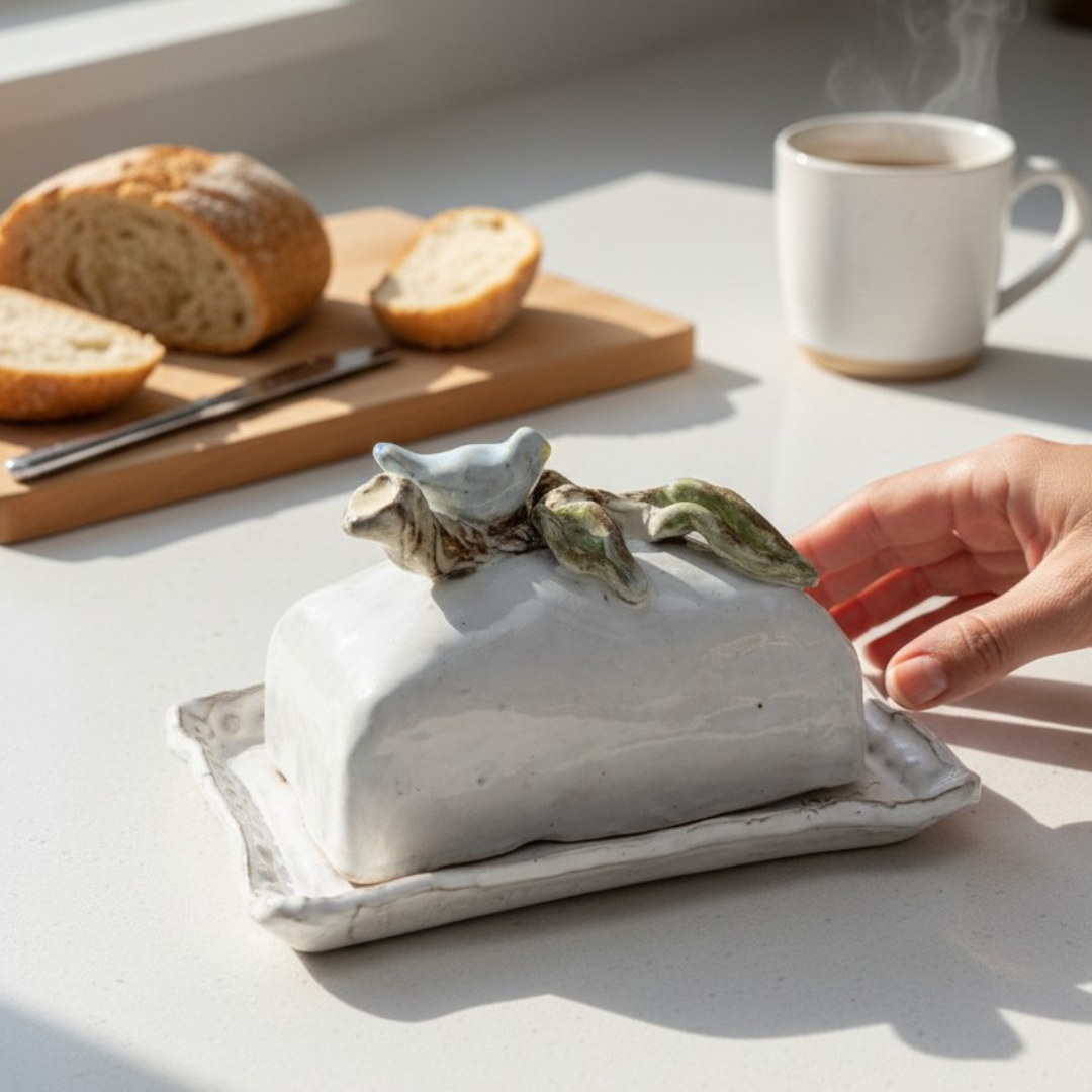 Butter Dish w/Blue Bird on Branch