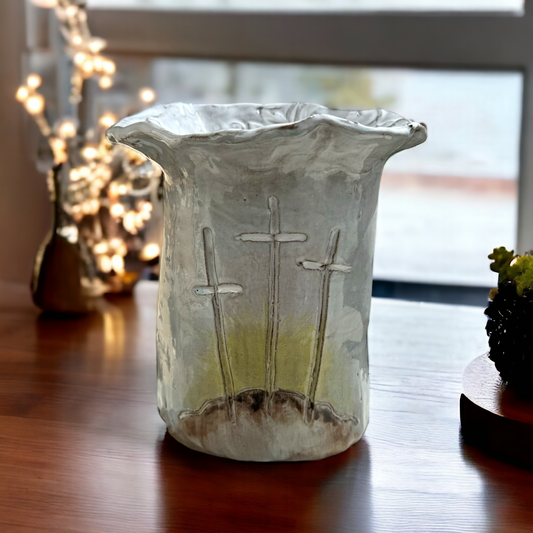 Vase 7" X 6"   3 Crosses