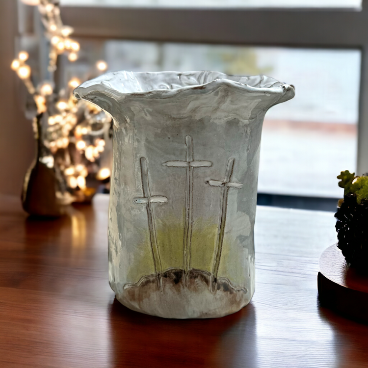 Vase 7" X 6" 3 Crosses