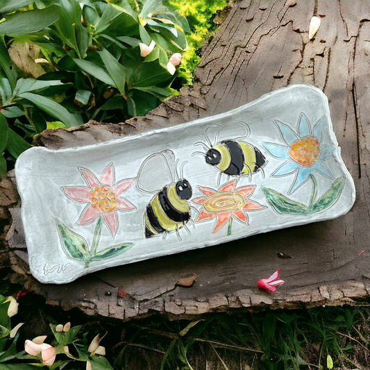 Bread Tray Rectangle Bumble Bees 17.5" X 7.5" X 2"