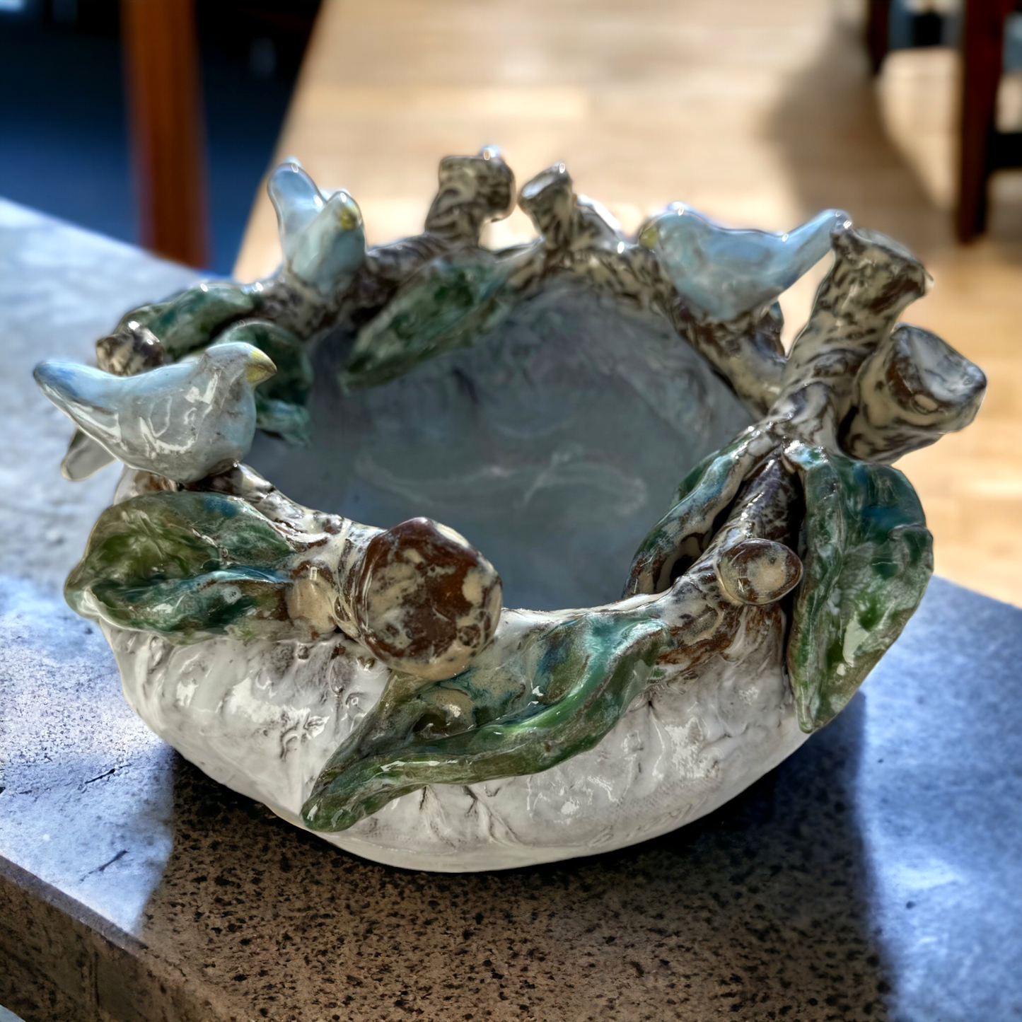 Betsy Rose Vessel  w/3 Blue Birds Large