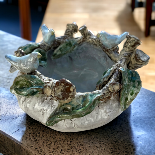 Betsy Rose Vessel  w/3 Blue Birds Large