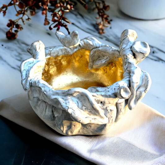 Betsy Rose Vessel Med. Anitque White w/Gold Leaf