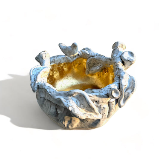 Betsy Rose Vessel Med. Anitque White w/Gold Leaf