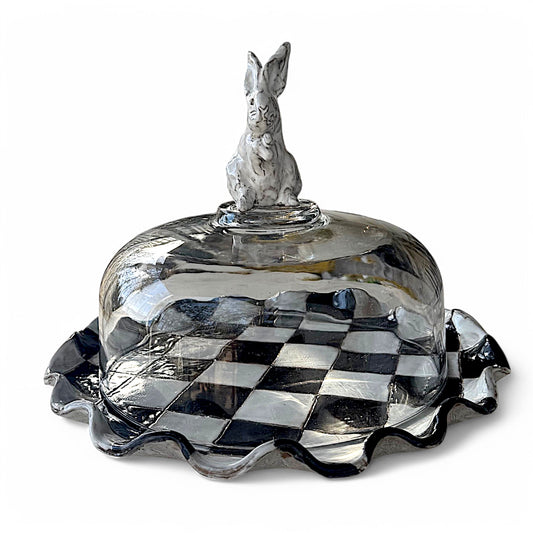 Bunny Cake Plate B/W Checkerboard
