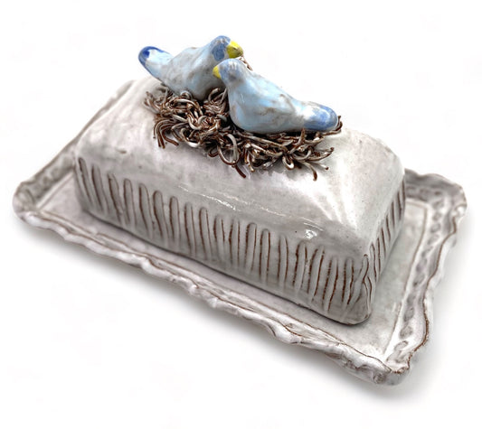 Butter Dish 2 Blue Birds/Nest