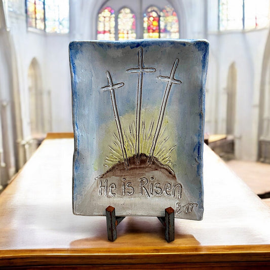 Calvary Tray "He Is Risen"