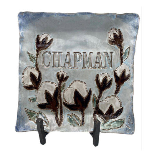 Cotton Tray w/Name 13"X13" Blue Background