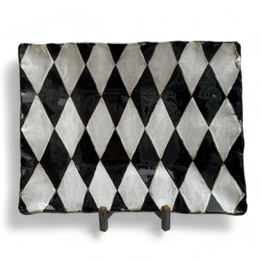 XLg B/W Harlequin  Tray Approx. 18" X 14.5"