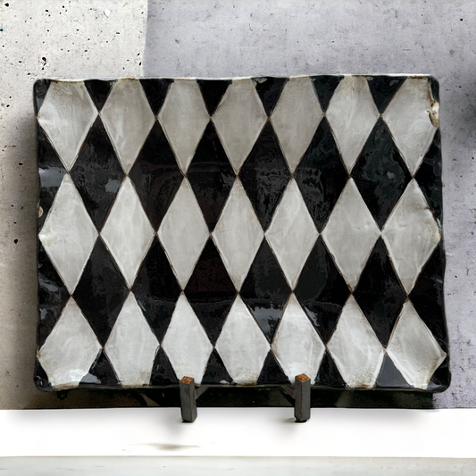 XLg B/W Harlequin  Tray Approx. 18" X 14.5"