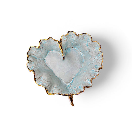 Dani Heart Blue w/22K Gold Rim Medium Approx. 9" X 8" X 2.5"