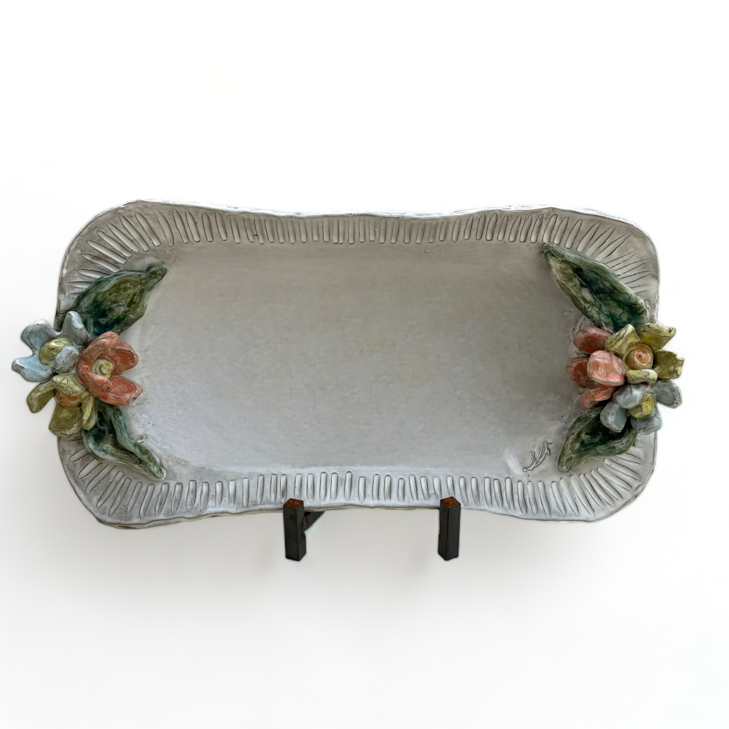 Barbara Jean Server w/Colorful Flowers and Antique White Center