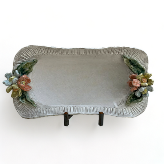 Barbara Jean Server w/Colorful Flowers and Antique White Center