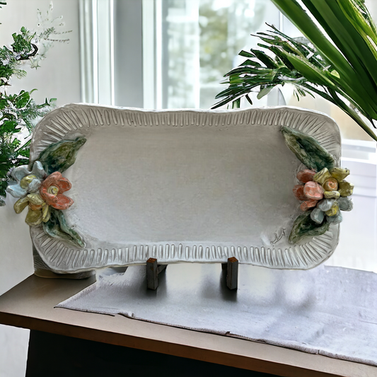 Barbara Jean Server w/Colorful Flowers and Antique White Center