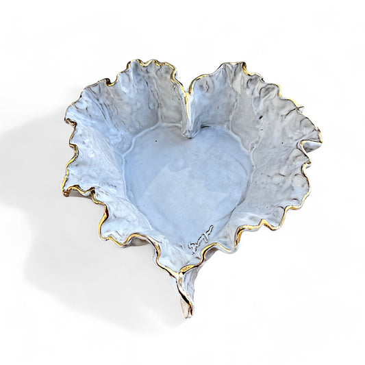 Dani Heart Dish  White w/24K Gold Rim  Large  9" X 10" X 3"