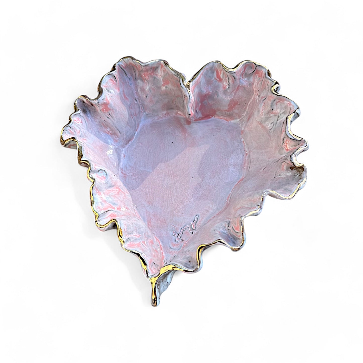 Dani Heart Pink w/24K Gold Rim  Large  9" X 10" X 3"