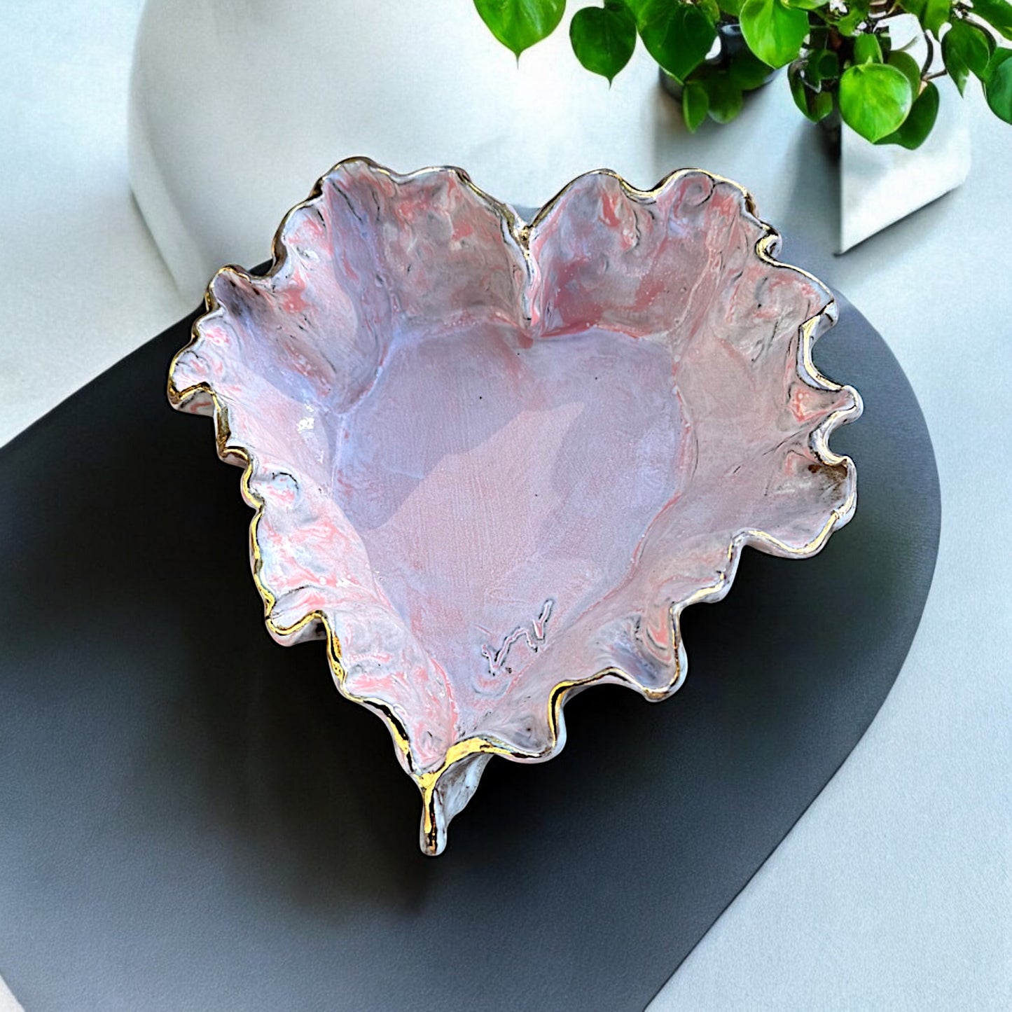 Dani Heart Pink w/24K Gold Rim  Large  9" X 10" X 3"
