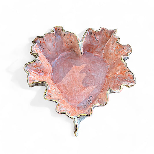 Dani Heart Coral w/24K Gold Rim  Large  9" X 10" X 3"