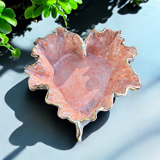 Dani Heart Coral w/24K Gold Rim  Large  9" X 10" X 3"