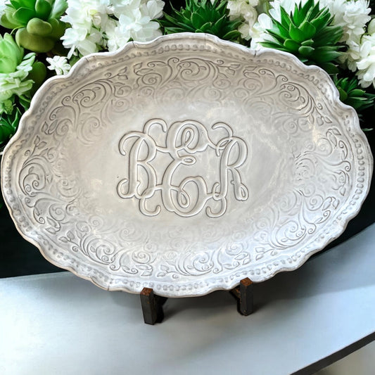 Lizzy Veronica Server Antique White Monogrammed