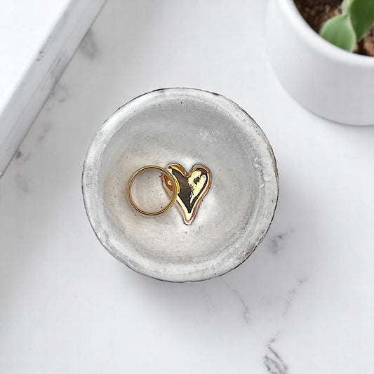 Mini Heart Ring Dish 22K Gold Luster Heart