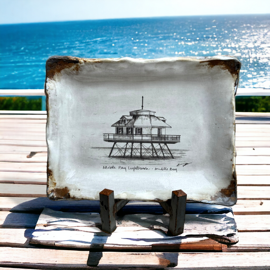 Mobile Bay Lighthouse Scetch 6" X 9" Tray