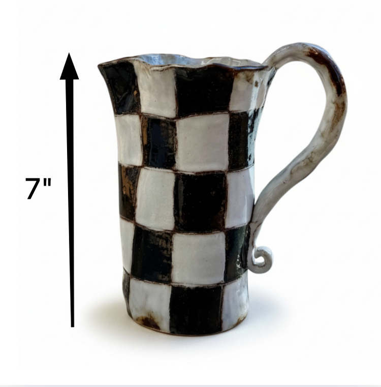Checkerboard Pitcher 7" Tall Black/White