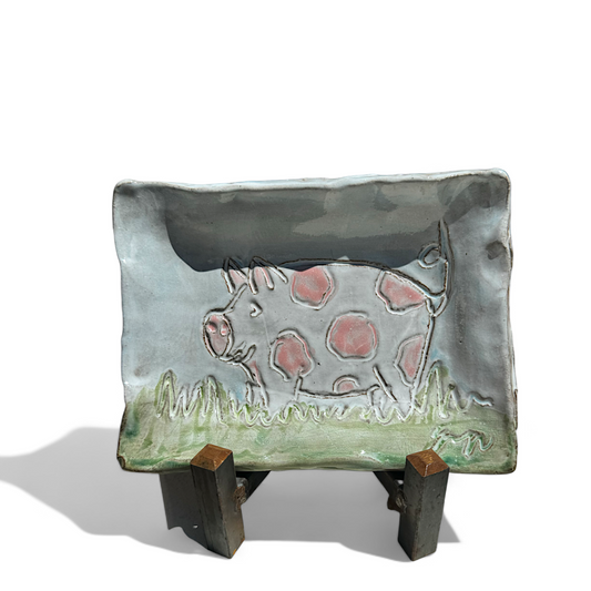 Dotted Pig Tray Pink w/White Dots