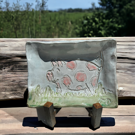 Dotted Pig Tray Pink w/White Dots