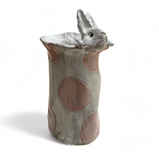 Vase 7" X 6" Bunny w/Pink Dots