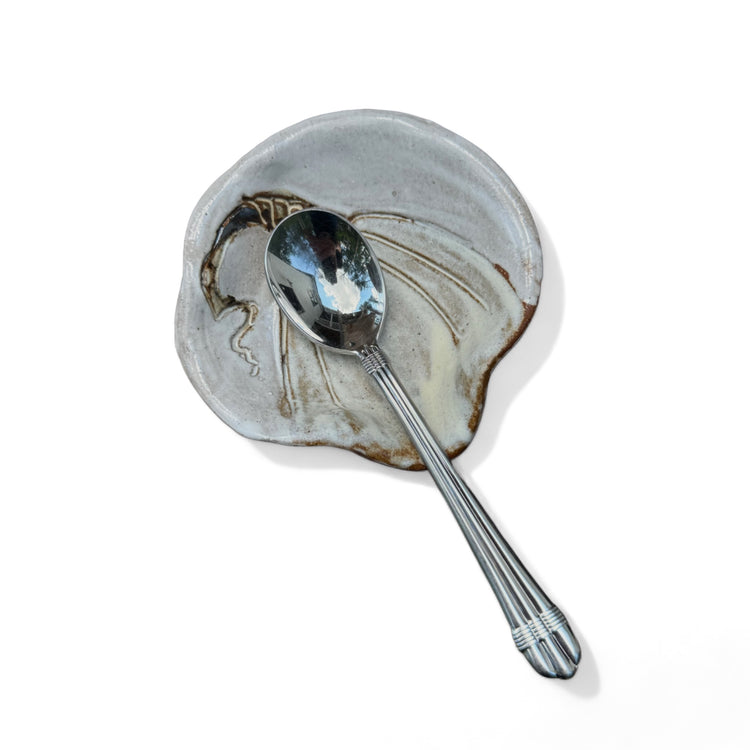 Mini Spoon Rest w/Antique White Pumpkin 4"