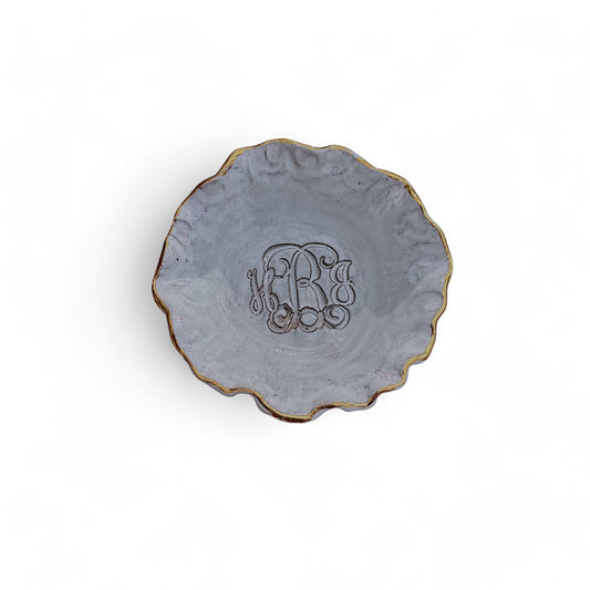 Monogrammed Ring Dish w/Scalloped 24K Gold Rim