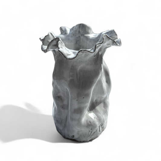 Sak Vase  7" X 6"  Antique White w/White Center