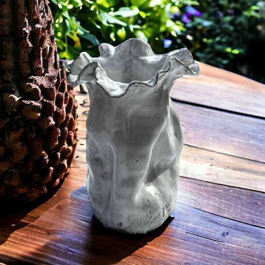 Sak Vase  7" X 6"  Antique White w/White Center