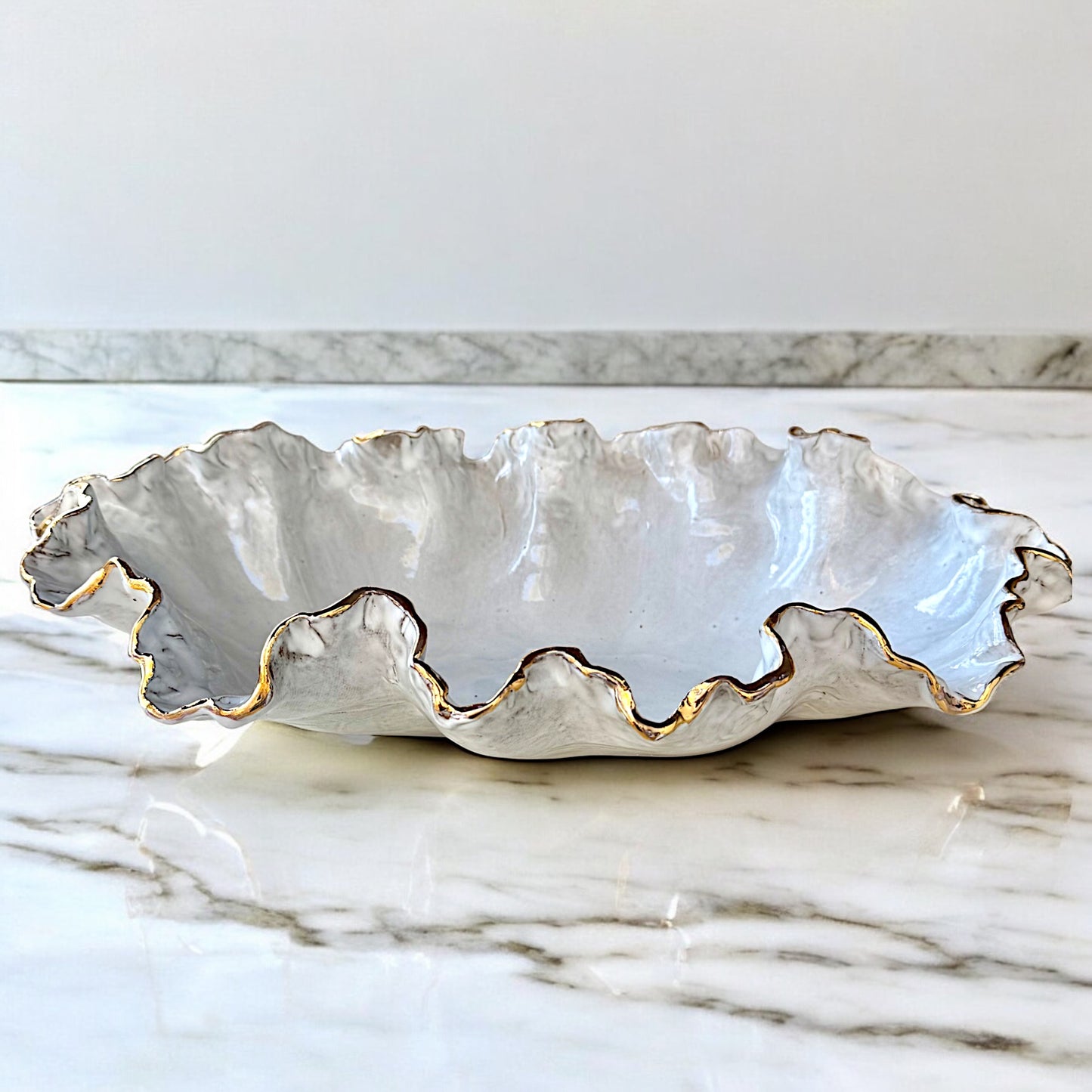 Sybil Vessel Antique White w/22K Gold Luster Rim Approx. 22" X 13" X 5"