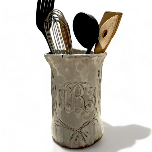 Utensil Holder w/Monogram & Laurel Leaf