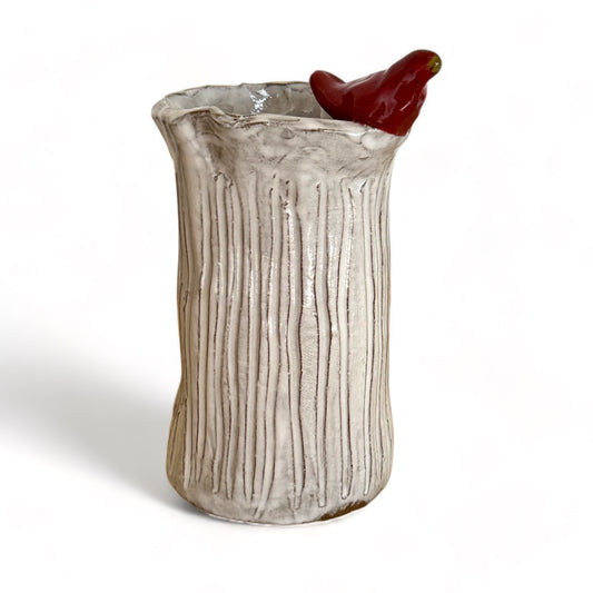 Vase 7" X 6" w/Red Bird