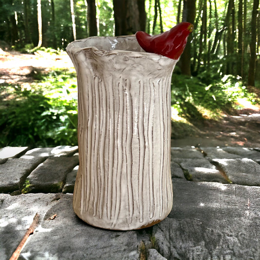 Vase 7" X 6" w/Red Bird