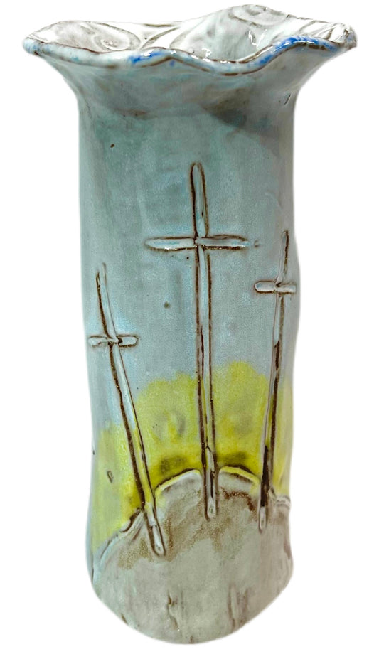 Vase 7.5" Tall w/3 Crosses