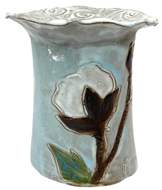 Vase 7" X 6" w/Cotton Blue Background