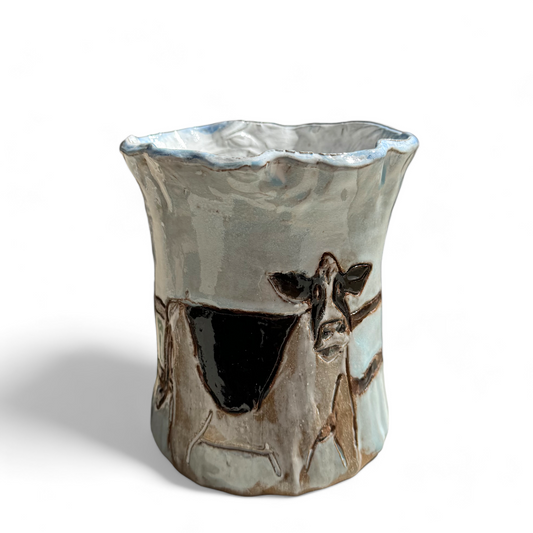 Vase 5.5" Tall X 7" Wide w/Cow Blue Background