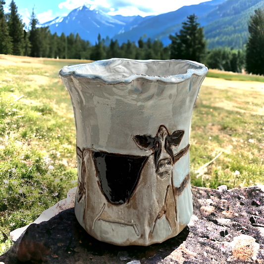 Vase 5.5" Tall X 7" Wide w/Cow Blue Background