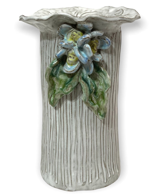 Vase 10" X 7" w/3 Flowers, 2 Leaves Blurred Lines