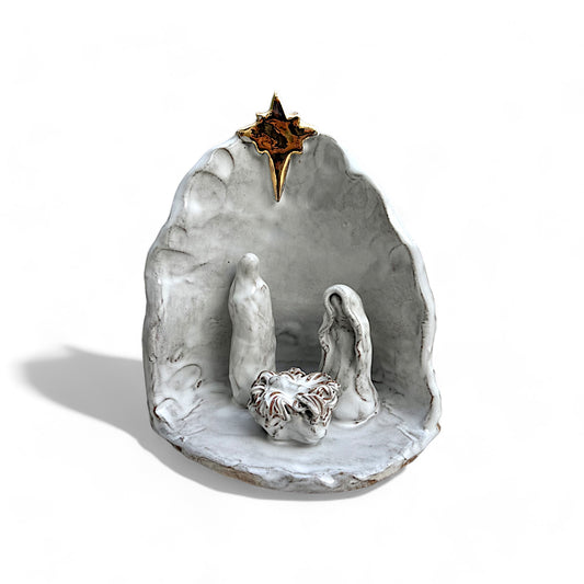 Nativity Antique White w/22K Gold Star Medium