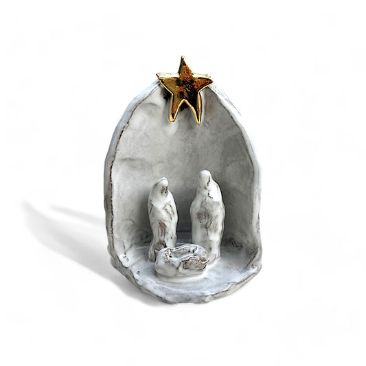 Nativity Antique White w/22K Gold Luster Star Small